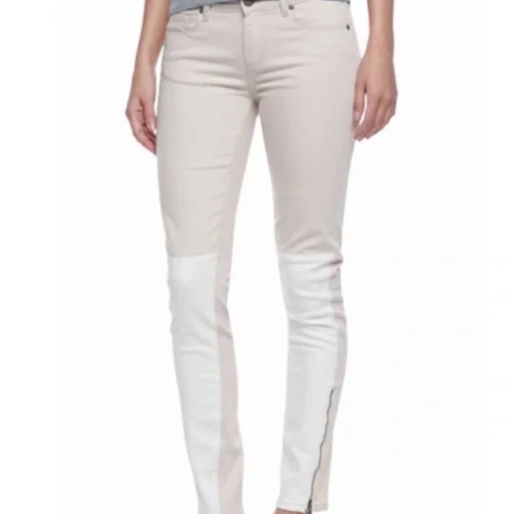 Paige Denim Cara Color Block Beige Ivory Ankle Zip Jeans Size 27 - Picture 3 of 10